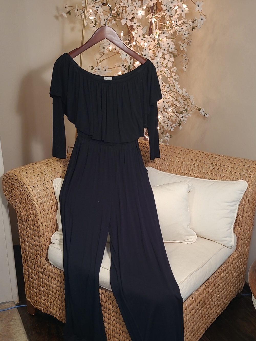 Off The Shoulder Long Sleeve Jumpsuit with Pockets!!